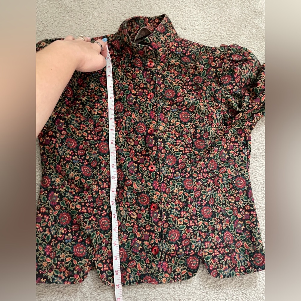 Vintage handmade brown red floral 2 piece set midi skirt and puff sleeve jacket - Picture 12 of 13